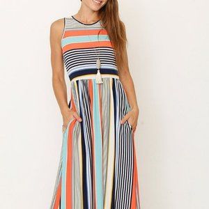 Coral & Mint Stripe Maxi Dress